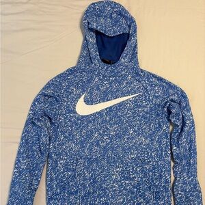 Nike Youth Dri-Fit Blue White Splatter Pullover Hoodie with a Swoosh Logo